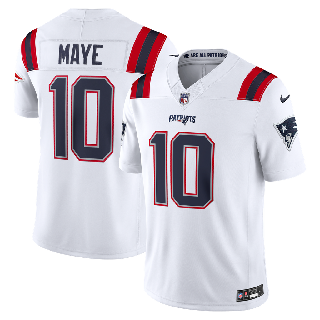 New England Patriots Drake Maye Nike White Vapor FUSE Stitched Limited Jersey