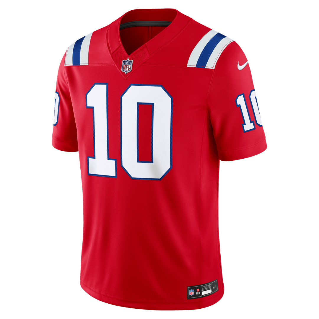 New England Patriots Drake Maye Nike Red Alternate Vapor FUSE Stitched Limited Jersey