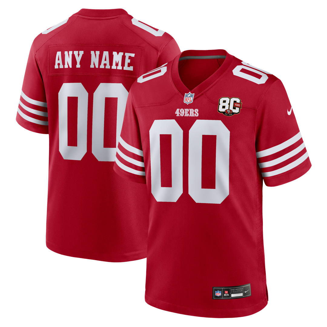San Francisco 49ers Nike Scarlet 80th Anniversary Custom Jersey