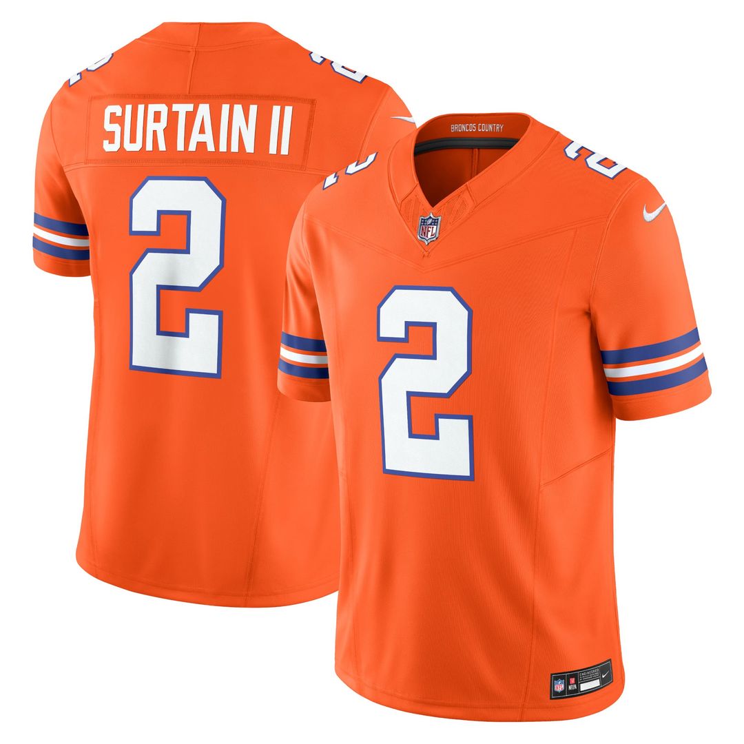 Denver Broncos Patrick Surtain II Nike Orange Alternate Mile High Collection 1977 Throwback Vapor FUSE Limited Jersey