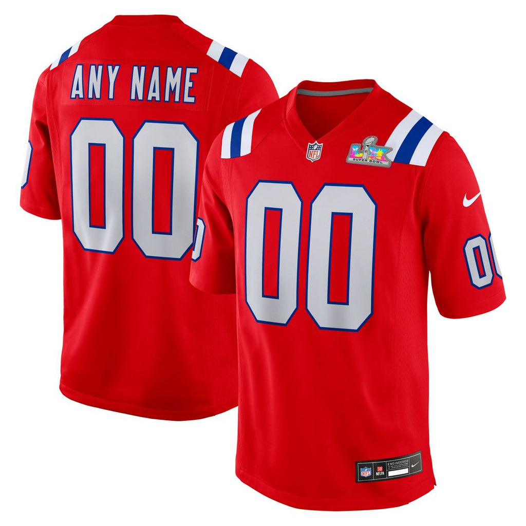 New England Patriots Nike Red Super Bowl LX Patch Custom Jersey