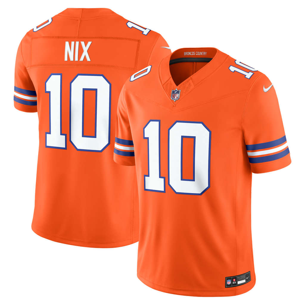Denver Broncos Bo Nix Nike Orange Alternate Mile High Collection 1977 Throwback Vapor FUSE Stitched Limited Jersey