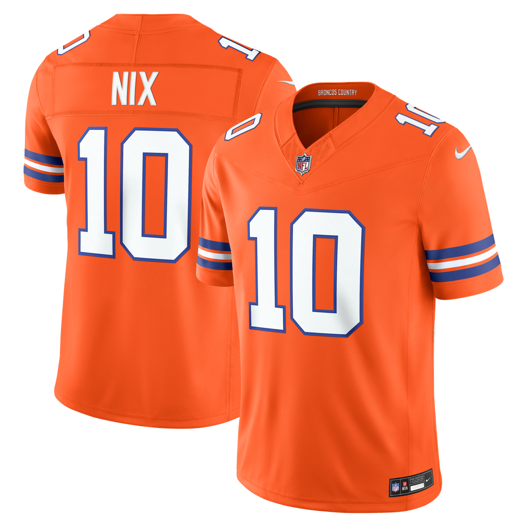Denver Broncos Bo Nix Nike Orange Alternate Mile High Collection 1977 Throwback Vapor FUSE Stitched Limited Jersey