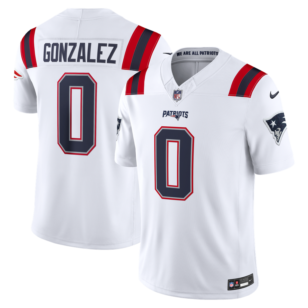 New England Patriots Christian Gonzalez Nike White Vapor FUSE Stitched Limited Jersey