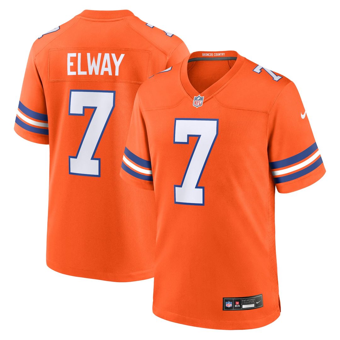Denver Broncos John Elway Nike Orange Mile High Collection 1977 Throwback Retired Game Jersey