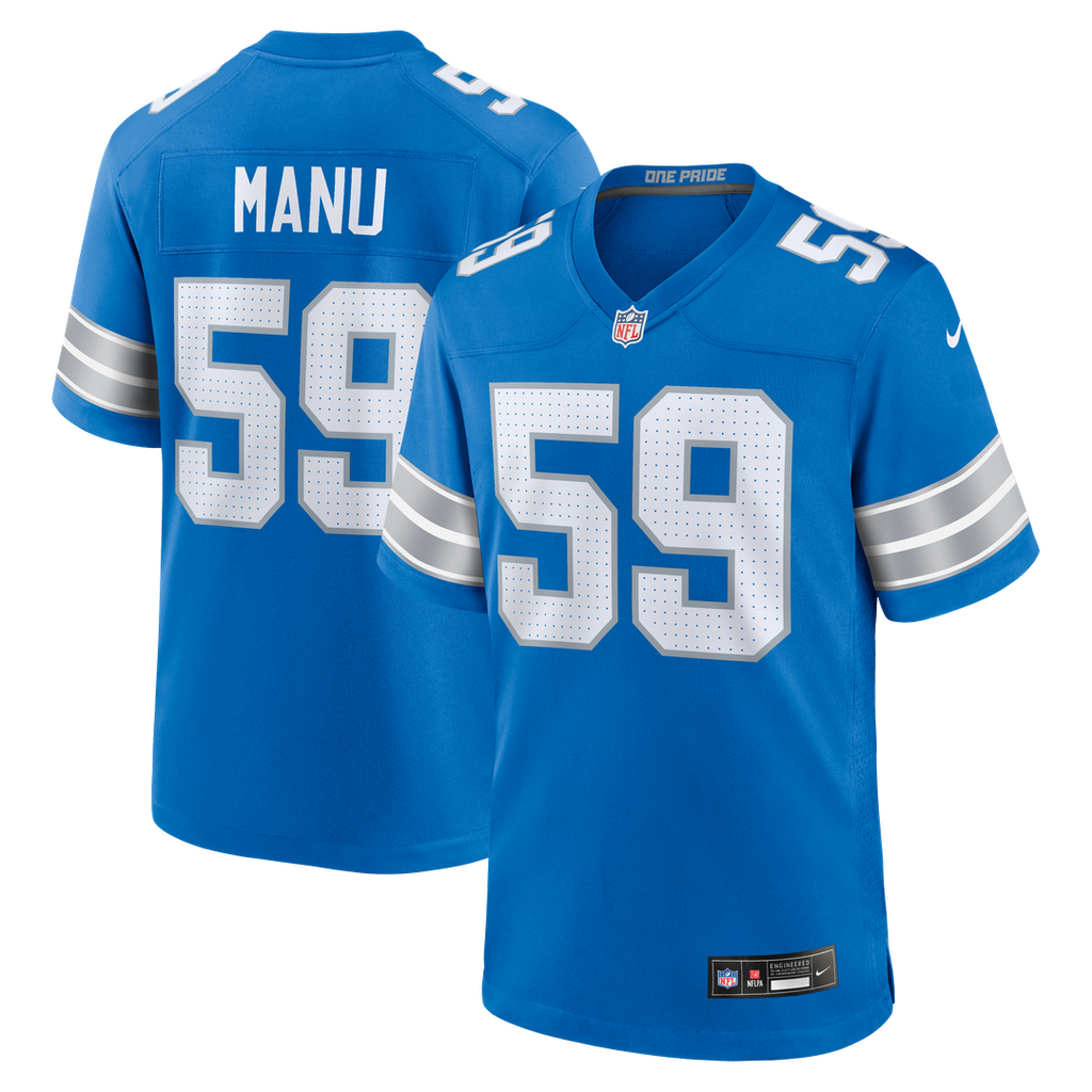 Detroit Lions Giovanni Manu Nike Blue Game Jersey