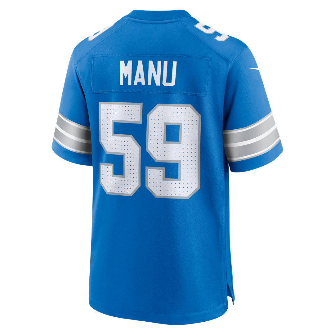 Detroit Lions Giovanni Manu Nike Blue Game Jersey