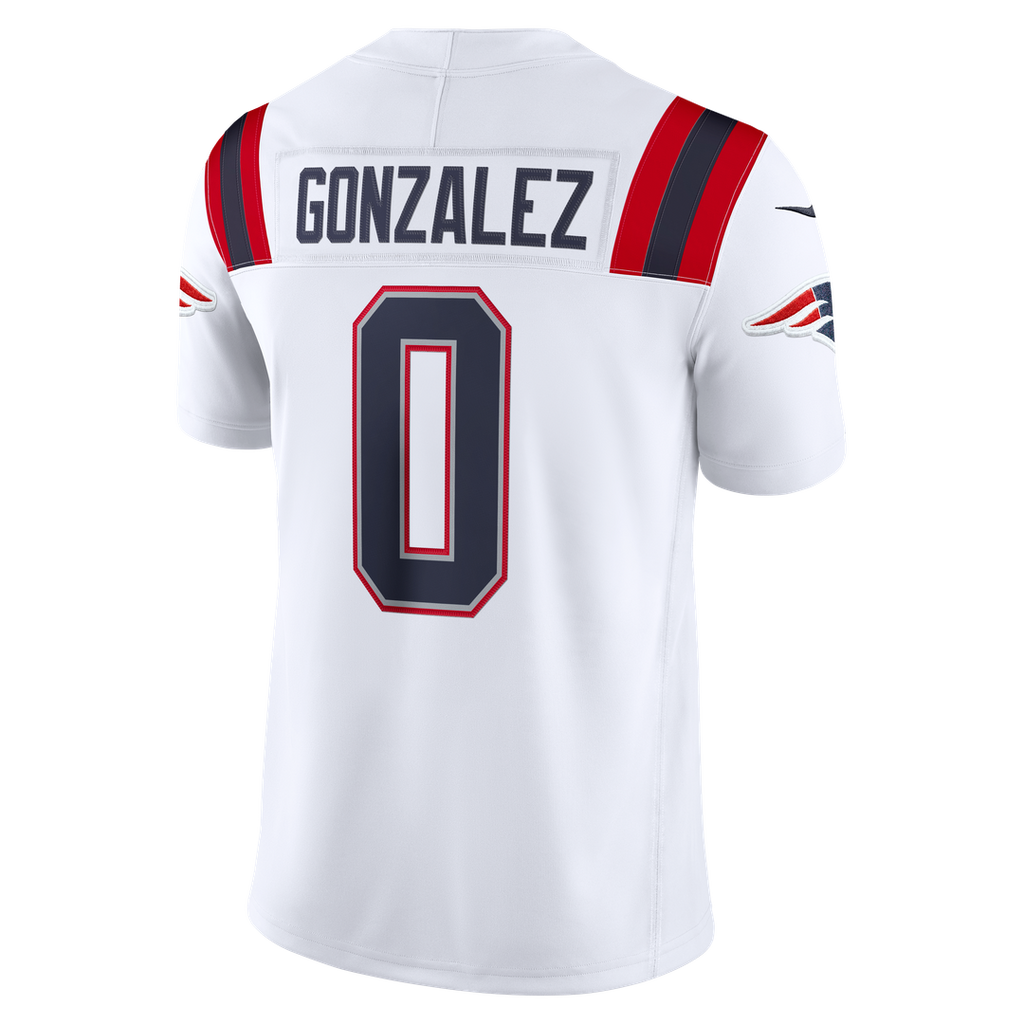 New England Patriots Christian Gonzalez Nike White Vapor FUSE Stitched Limited Jersey