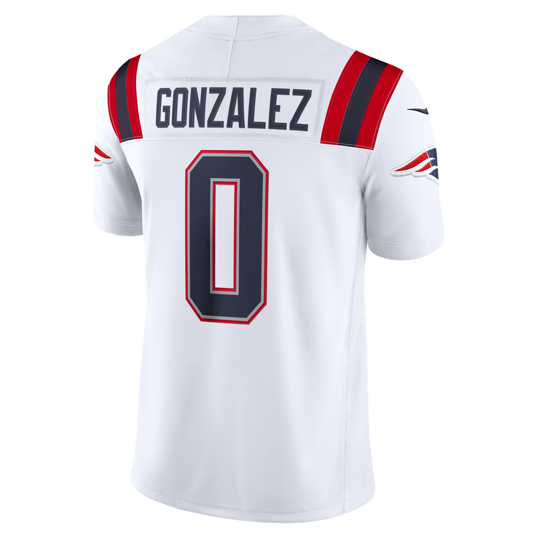 New England Patriots Christian Gonzalez Nike White Vapor FUSE Stitched Limited Jersey