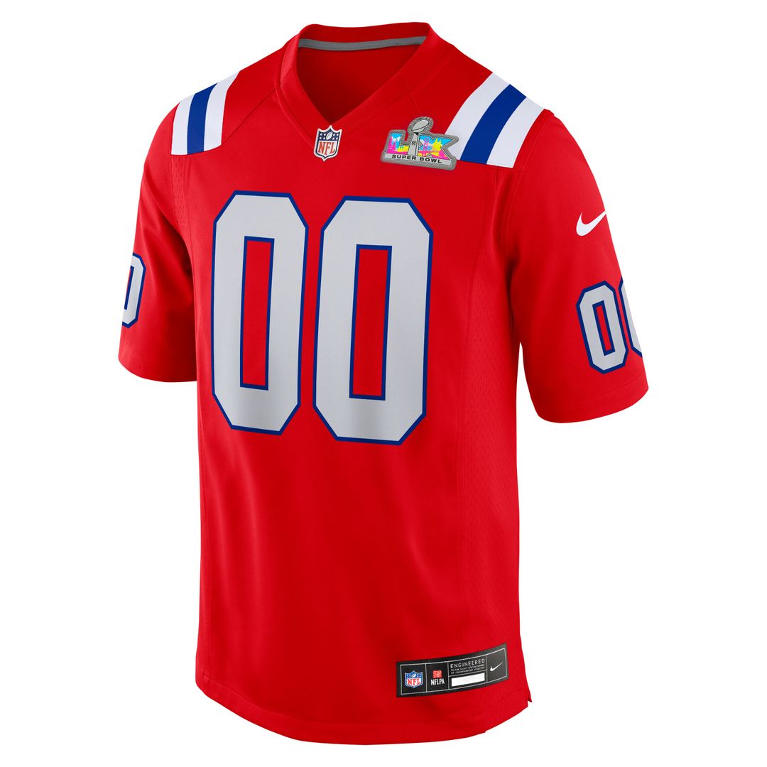 New England Patriots Nike Red Super Bowl LX Patch Custom Jersey