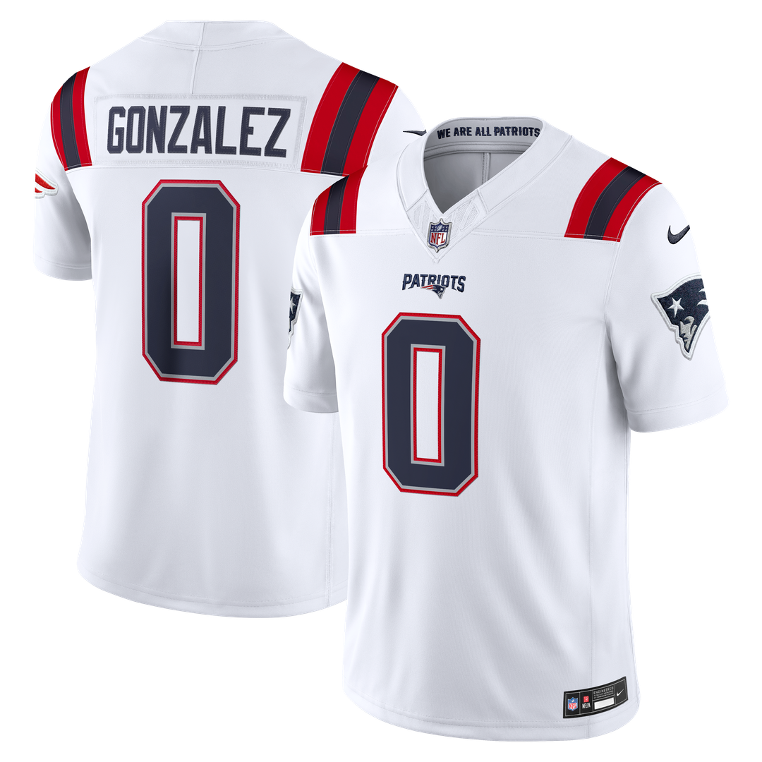 New England Patriots Christian Gonzalez Nike White Vapor FUSE Stitched Limited Jersey
