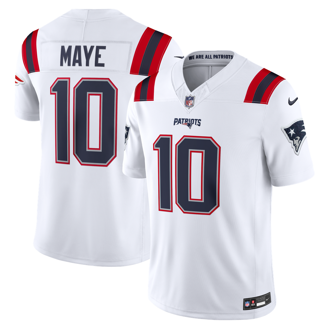 New England Patriots Drake Maye Nike White Vapor FUSE Stitched Limited Jersey