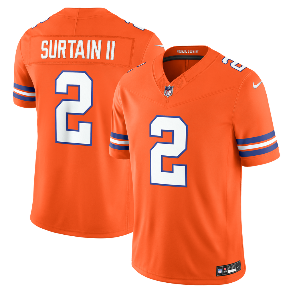 Denver Broncos Pat Surtain II Nike Orange Alternate Mile High Collection 1977 Throwback Vapor FUSE Stitched Limited Jersey