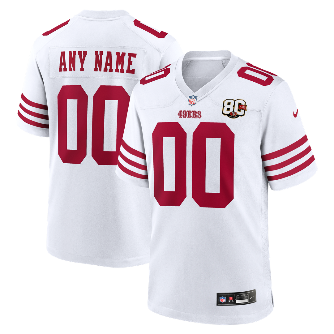 San Francisco 49ers Nike White 80th Anniversary Custom Jersey