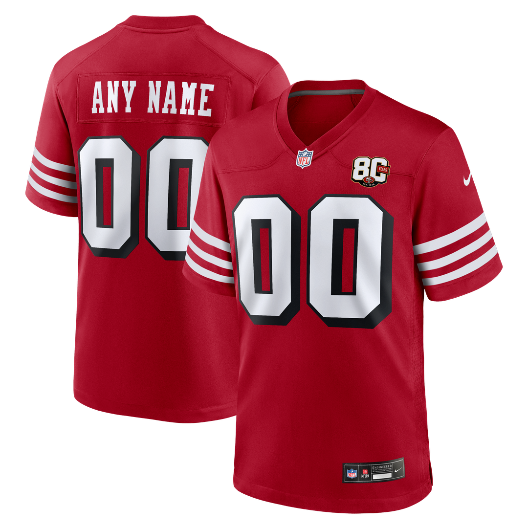 San Francisco 49ers Nike Scarlet 80th Anniversary Alternate Custom Jersey